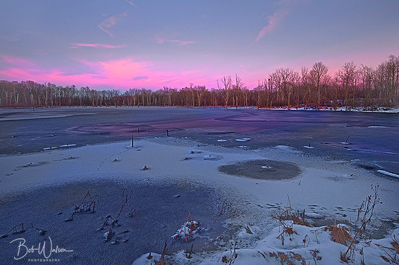 Sunset Over Frozen Wetlands at Potato Creek State Park, Indiana