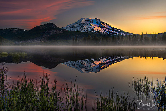 Sunrise on South Sister Mt. as viewed from Sparks Lake, Oregon.