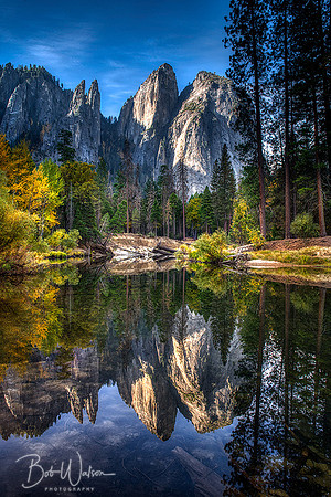 Cathedral Rocks and Spires, Yosemite National Park, California near sunrise.
