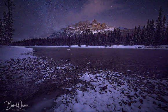 Castle Mountain on a Cold Wintery Night, Banff National Park, Canada